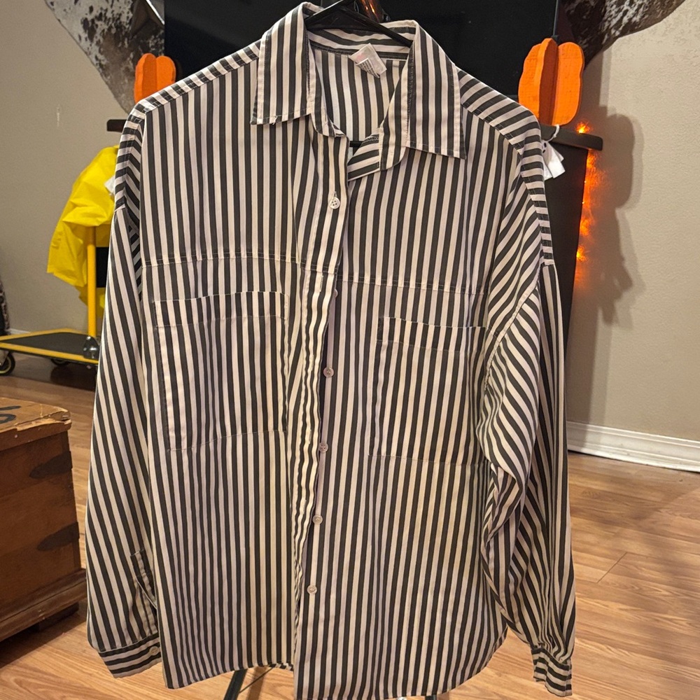 Grey and White Striped Men's Shirt